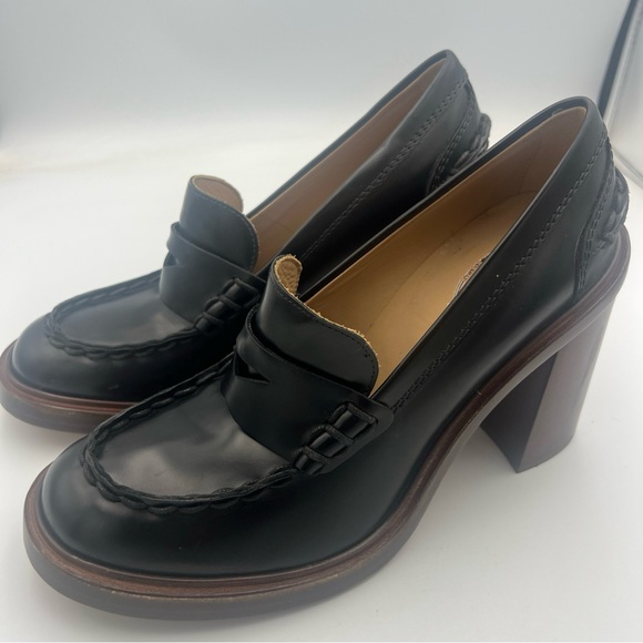 TOD’S Platform Black Leather Chunky Block Heel Penny...